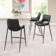 Zuo Modern Indoor Bar Stool Set Black Seat With Faux Wood Finish Legs