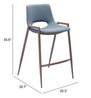 Zuo Modern Azure Gray Counter Stool Set Of 2 With Walnut Steel Frame