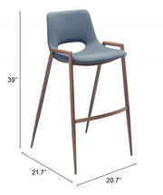 Zuo Modern Azure And Walnut Barstool Set With Supportive Arms