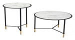 Marble Glass Top Coffee Table 21.9", Set Of 2, White With Black Steel Frame by Zuo Modern