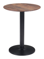 Dining Table 29.9" H – Brown & Black, Faux Wood MDF Round Top & Steel Pedestal Base by Zuo Modern