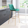 Zuo Modern Tony Barstool – Green Velvet, Gold Electroplated Steel – Glam Design for Home & Hospitality