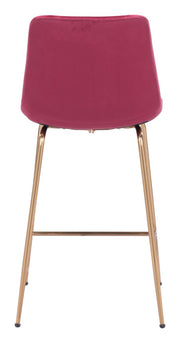 Zuo Modern Tony Counter Stool – Red Velvet Seat with Gold Frame – Ergonomic Support