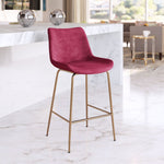 Zuo Modern Tony Counter Stool – Red Velvet, Gold Electroplated Steel