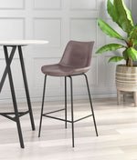 Zuo Modern Byron Barstool – Brown Faux Leather, Matte Black Steel Frame – 43.1” Height – Mid-Century Modern Design