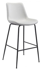 Zuo Modern White Faux Leather Barstool – Matte Black Frame – Mid-Century Modern 43.1” Tall