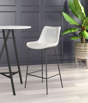 Zuo Modern Byron Barstool – White Faux Leather, Matte Black Steel Frame – Modern Design for Home & Hospitality