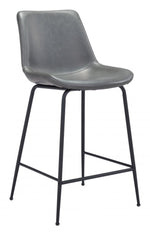 Zuo Modern Counter Stool – 38.6" Seat Height, Gray Faux Leather, Black Powder-Coated Steel Frame, Modern Mid-Century Design