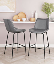 Bar-Height Padded Stool – Gray Seat, Matte Black Legs