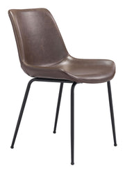 Brown Faux Leather Dining Chair Set with Black Steel Frame
