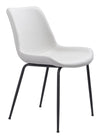 White Faux Leather Dining Chair Set with Black Steel Legs