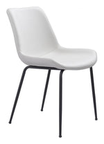 Dining Chair 31.7" H (Set of 2) – White, Faux Leather Upholstery & Black Steel Legs by Zuo Modern