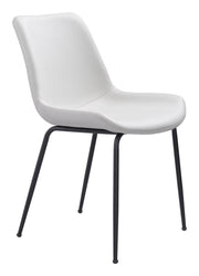 White Faux Leather Dining Chair Set with Black Steel Legs