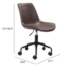 Adjustable Office Chair in Brown Faux Leather by Zuo Modern