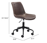 Adjustable Office Chair in Brown Faux Leather by Zuo Modern