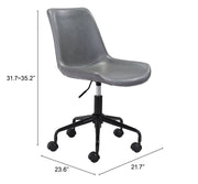 Modern Swivel Office Chair in Gray Faux Leather by Zuo Modern