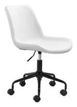 Office Chair 31.7–35.2"H White – Faux Leather Upholstery with Matte Black Steel Frame, Modern Adjustable Swivel Seating by Zuo Modern