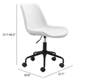 Modern Swivel Desk Chair in White Faux Leather by Zuo Modern