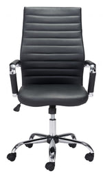 Modern Black Faux Leather Office Chair with Chrome Steel Base