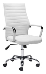 Office Chair 41.1–44.3"H White – Tufted Faux Leather Upholstery with Chrome Steel Frame, Modern Adjustable Swivel Seating by Zuo Modern