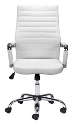 Modern White Faux Leather Office Chair with Chrome Steel Base