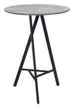 Bar Table 43.3&quot;H Gray &amp; Black – Round Faux Concrete MDF Top with Powder-Coated Steel Base, Modern Indoor Bistro Accent by Zuo Modern