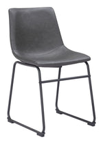 Dining Chair 31.3"H (Set of 2) in Charcoal Faux Leather with Matte Black Steel Frame by Zuo Modern