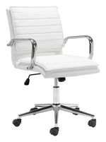 Office Chair 34.6–38.2"H White – Tufted Faux Leather Upholstery with Chrome Steel Frame, Modern Adjustable Swivel Seating By Zuo Modern