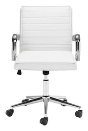 Contemporary White Faux Leather Office Chair with Chrome Frame by Zuo Modern