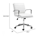 Contemporary White Faux Leather Office Chair with Chrome Frame by Zuo Modern
