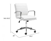Contemporary White Faux Leather Office Chair with Chrome Frame by Zuo Modern