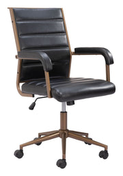 Zuo Modern Vintage Black Office Chair with Bronze Base – Adjustable Faux Leather Swivel Seating