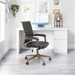 Modern Industrial Office Chair in Faux Leather – Adjustable Swivel Desk Chair