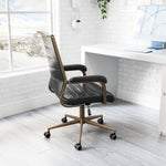 Vintage Black Faux Leather Task Chair with Bronze Frame – Modern Office Seating by Zuo Modern
