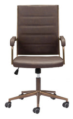Industrial Swivel Office Chair – Brown Faux Leather Ergonomic Design by Zuo Modern