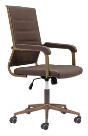 Modern Industrial Office Chair in Espresso Brown – Faux Leather & Bronze Steel Base by Zuo