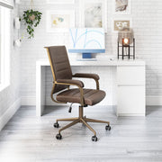 Modern Industrial Office Chair in Espresso Brown – Faux Leather & Bronze Steel Base by Zuo