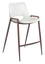 Faux Wood Steel Frame Counter Stool, 35.6"H White Faux Leather Seat with Arms, Set of 2 By Zuo Modern