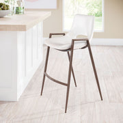 Mid-Century Style Bar Stools – Walnut Faux Wood Legs – White Upholstery – Zuo Modern