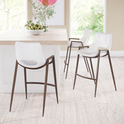 Set of 2 Counter Stools – Walnut Steel Legs – White Upholstered Seat – Zuo Modern