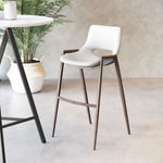 Faux Leather White Barstool with Arms, 39