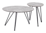 Gray Faux-Concrete Top Coffee Table Set 16.9" & 20.9" H, (2-Piece), Black Powder-Coated Steel Frames By Zou Modern