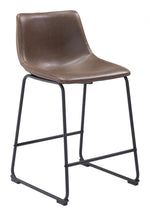 Faux Leather Counter Stool , 34.6" H Vintage Espresso with Black Steel Frame, Set of 2 by Zuo Modern