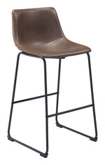 Faux Leather Barstool Set, 39.4" H in Vintage Espresso Brown Finish with Black Steel Frame, Set of 2  by Zuo Modern