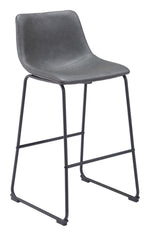 Faux Leather Barstool 39.4" H, With Charcoal Gray Finish, Steel Frame, Set of 2 by Zuo Modern