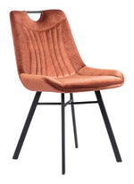 Dining Chair 32.3" H (Set of 2) in Brown Velvet with Powder Coated Steel Legs by Zuo Modern