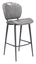 Faux Leather Barstool 43.7" H in Vintage Gray Finish with Black Steel Legs by Zuo Modern