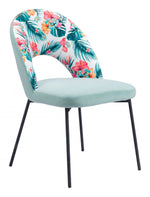 Dining Chair 33.5" H (Set of 2) – Multicolor Print & Green, Velvet Upholstered Seat & Black Steel Frame by Zuo Modern