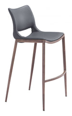 Faux Leather Barstool 40.9" H, Dark Gray and Walnut Finish with Steel Frame, Set of 2 by Zuo Modern