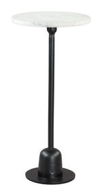 Woozy Side Table in White & Black 25"H – Modern Natural Marble Top & Metal Base Table by Zuo Modern